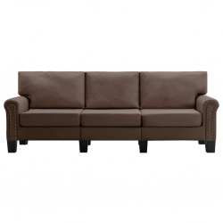 3-osobowa sofa, brązowa, tapicerowana tkaniną