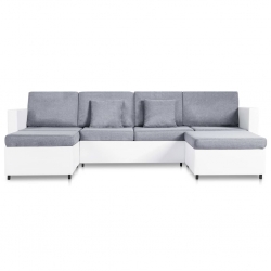4-osobowa sofa rozkładana, tapicerowana sztuczną skórą, biała