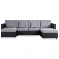 4-osobowa sofa rozkładana, tapicerowana sztuczną skórą, czarna