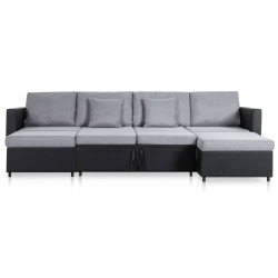 4-osobowa sofa rozkładana, tapicerowana sztuczną skórą, czarna