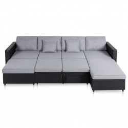 4-osobowa sofa rozkładana, tapicerowana sztuczną skórą, czarna