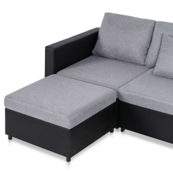4-osobowa sofa rozkładana, tapicerowana sztuczną skórą, czarna