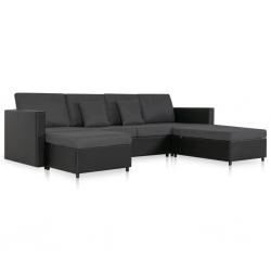 4-osobowa sofa rozkładana, tapicerowana sztuczną skórą, czarna