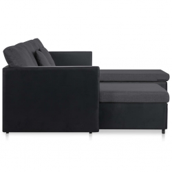 4-osobowa sofa rozkładana, tapicerowana sztuczną skórą, czarna