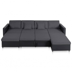 4-osobowa sofa rozkładana, tapicerowana sztuczną skórą, czarna