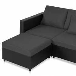 4-osobowa sofa rozkładana, tapicerowana sztuczną skórą, czarna