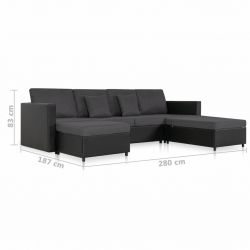 4-osobowa sofa rozkładana, tapicerowana sztuczną skórą, czarna