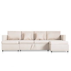 4-osobowa sofa rozkładana, tkanina, kolor kremowy