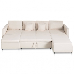 4-osobowa sofa rozkładana, tkanina, kolor kremowy