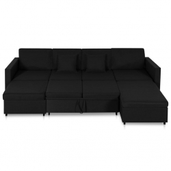 4-osobowa sofa rozkładana, obita tkaniną, czarna
