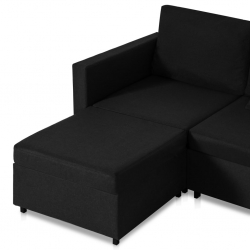 4-osobowa sofa rozkładana, obita tkaniną, czarna