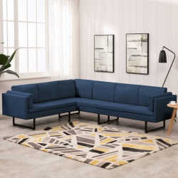 Sofa narożna, niebieska, tapicerowana tkaniną