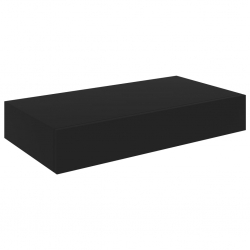 Wisząca półka ścienna z szufladą, czarna, 48x25x8 cm