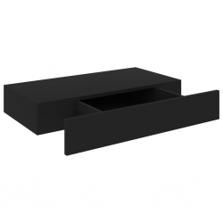 Wisząca półka ścienna z szufladą, czarna, 48x25x8 cm