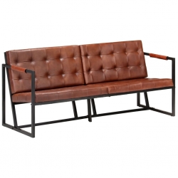 Sofa 3-osobowa, brązowa, naturalna skóra kozia