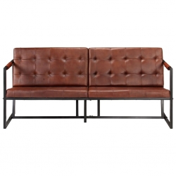 Sofa 3-osobowa, brązowa, naturalna skóra kozia