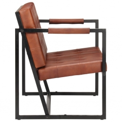 Sofa 3-osobowa, brązowa, naturalna skóra kozia