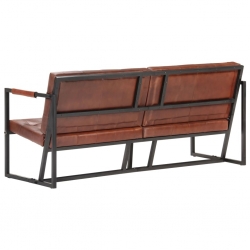 Sofa 3-osobowa, brązowa, naturalna skóra kozia