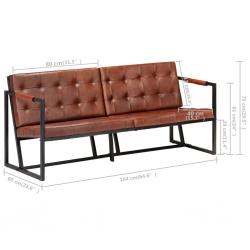 Sofa 3-osobowa, brązowa, naturalna skóra kozia