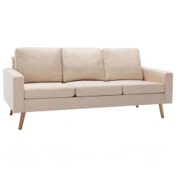 3-osobowa sofa, kremowa, tapicerowana tkaniną