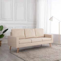 3-osobowa sofa, kremowa, tapicerowana tkaniną