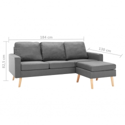 3-osobowa sofa z podnóżkiem, jasnoszara, tapicerowana tkaniną