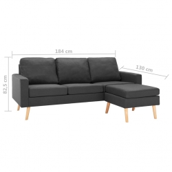3-osobowa sofa z podnóżkiem, ciemoszara, tapicerowana tkaniną