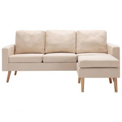 3-osobowa sofa z podnóżkiem, kremowa, tapicerowana tkaniną