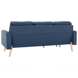 3-osobowa sofa z podnóżkiem, niebieska, tapicerowana tkaniną