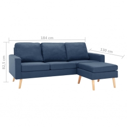 3-osobowa sofa z podnóżkiem, niebieska, tapicerowana tkaniną