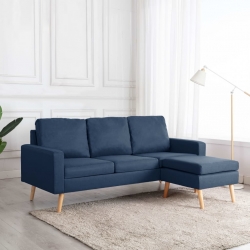 3-osobowa sofa z podnóżkiem, niebieska, tapicerowana tkaniną