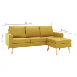 3-osobowa sofa z podnóżkiem, żółta, tapicerowana tkaniną