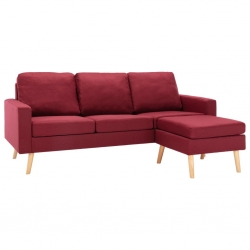3-osobowa sofa z podnóżkiem winna czerwień tapicerowana tkaniną
