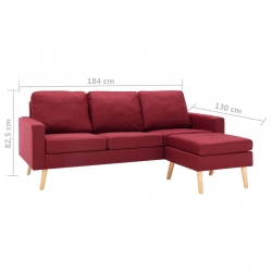 3-osobowa sofa z podnóżkiem winna czerwień tapicerowana tkaniną