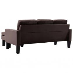 3-osobowa sofa z podnóżkiem, brązowa, sztuczna skóra