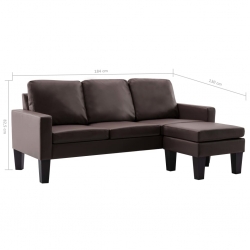 3-osobowa sofa z podnóżkiem, brązowa, sztuczna skóra