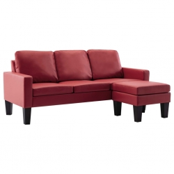 3-osobowa sofa z podnóżkiem, winna czerwień, sztuczna skóra