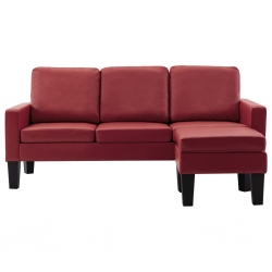 3-osobowa sofa z podnóżkiem, winna czerwień, sztuczna skóra