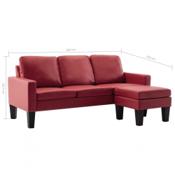 3-osobowa sofa z podnóżkiem, winna czerwień, sztuczna skóra