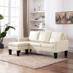 3-osobowa sofa z podnóżkiem, kremowa, sztuczna skóra