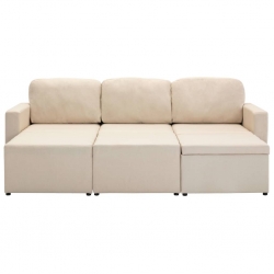 3-osobowa, rozkładana sofa modułowa, kremowa, tkanina