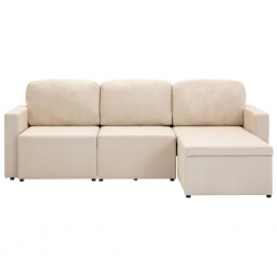 3-osobowa, rozkładana sofa modułowa, kremowa, tkanina