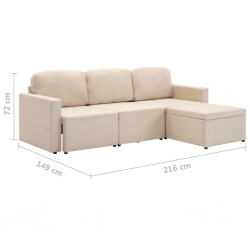 3-osobowa, rozkładana sofa modułowa, kremowa, tkanina