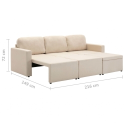 3-osobowa, rozkładana sofa modułowa, kremowa, tkanina