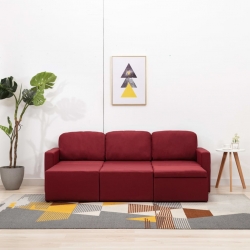 3-osobowa, rozkładana sofa modułowa, czerwone wino, tkanina