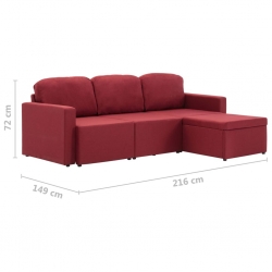 3-osobowa, rozkładana sofa modułowa, czerwone wino, tkanina