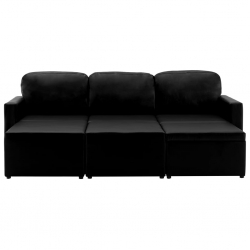 3-osobowa, rozkładana sofa modułowa, czarna, sztuczna skóra