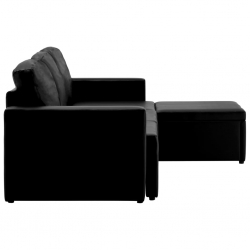 3-osobowa, rozkładana sofa modułowa, czarna, sztuczna skóra
