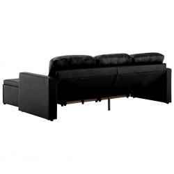 3-osobowa, rozkładana sofa modułowa, czarna, sztuczna skóra