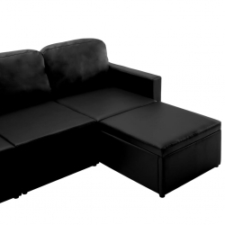 3-osobowa, rozkładana sofa modułowa, czarna, sztuczna skóra